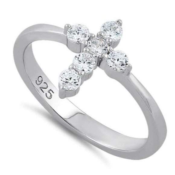 925 STERLING SILVER Dainty Cross Cubic Zirconia Ring - Picture 13 of 16